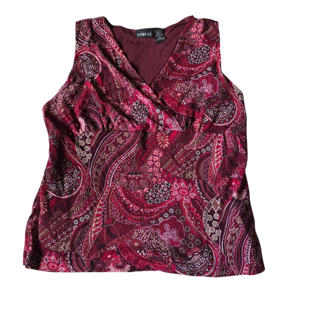 Vintage y2k George Women's Floral Print Thank top Burgundy Size XL